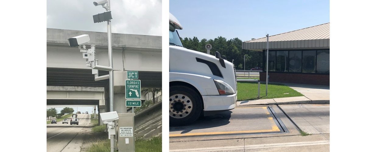 traffic camera and white truck on motor carrier on the road